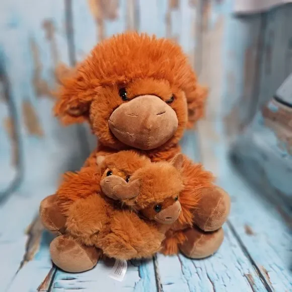 Highland Cow Plush Stuffed Animal Mom & Babies Soft Cuddly Like New Adult Owned
