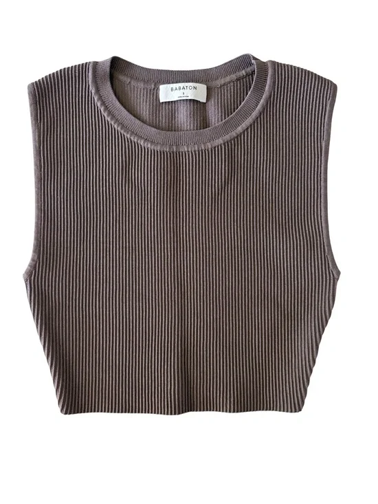Babaton Ribbed Sculpt Knit Crop Top in Taupe