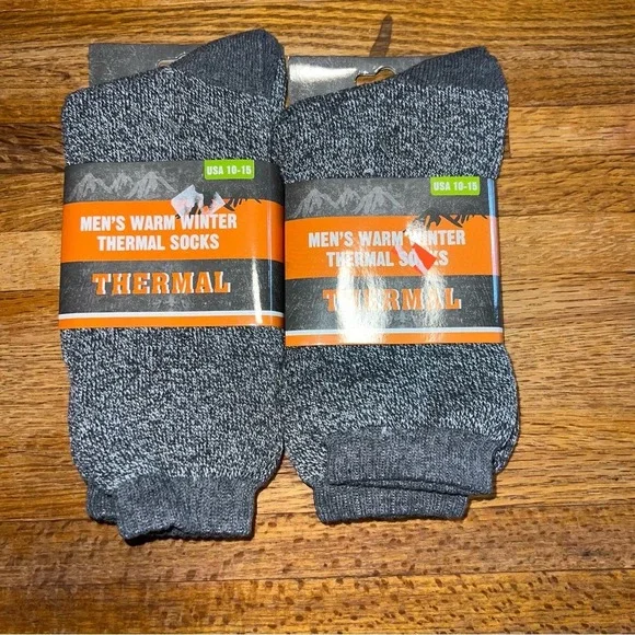 Pair of New Men's USA 10-15 Warm Winter Thermal Heathered Gray Tall‎ Socks