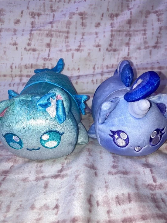 Aphmau MeeMeows Blue Unicorn & Blue mermaid Cat Plush Kitty 6”