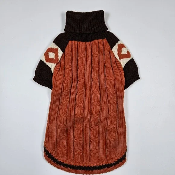 HIP DOGGIE Doggie Styles Ski Lodge Dog Cable Knit Sweater XL‎ Orange Brown NEW