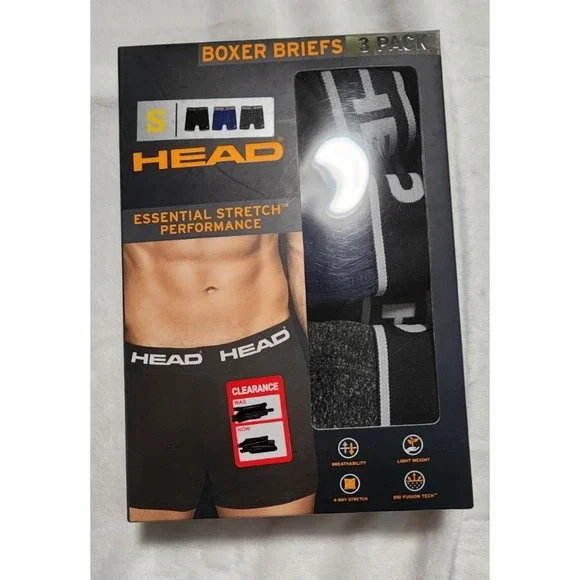 HEAD Men's Cotton Essentials Breathable Boxer Briefs‎ 3 pack Size Small NEW