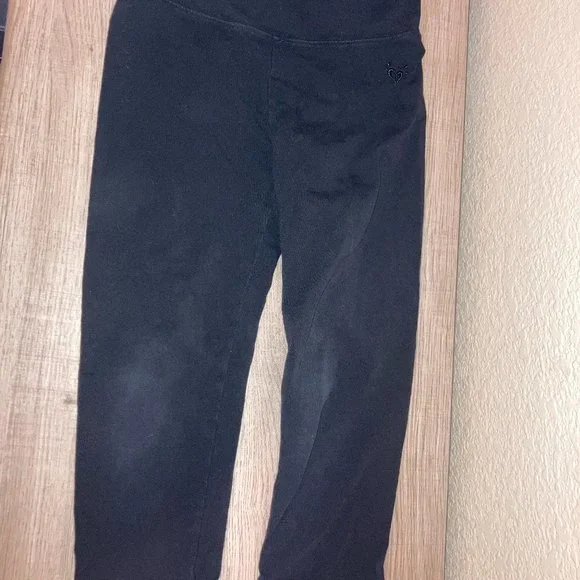 Justice Solid Black Crop Leggings Beaded Hem Size 10 Cotton Blend Elastic Waist