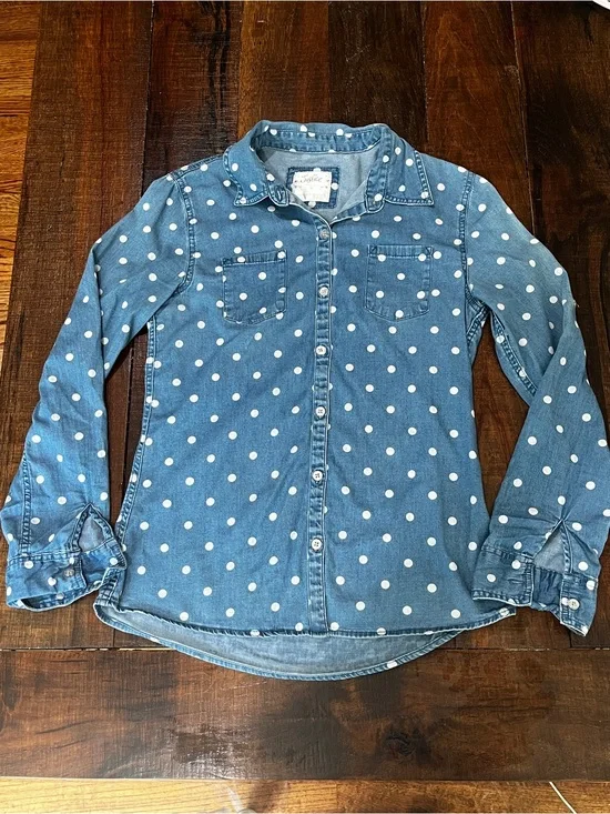 Justice Blue Denim Polka Dot Button-Down Shirt