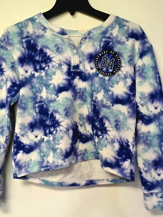 Tie Dye Girls Crop Top Sweatshirt Justice Active Size 14/16 Green White Purple