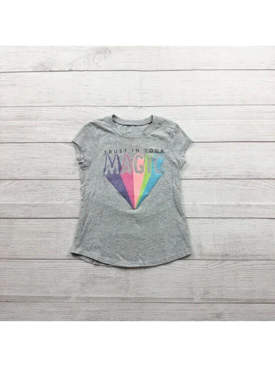 justice Trust In Your Magic Girls Graphic T-Shirt Gray Short Sleeve 6