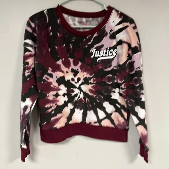 Girls' Justice maroon and dark gray tie-dye sweatshirt, logo in  great shape!, L