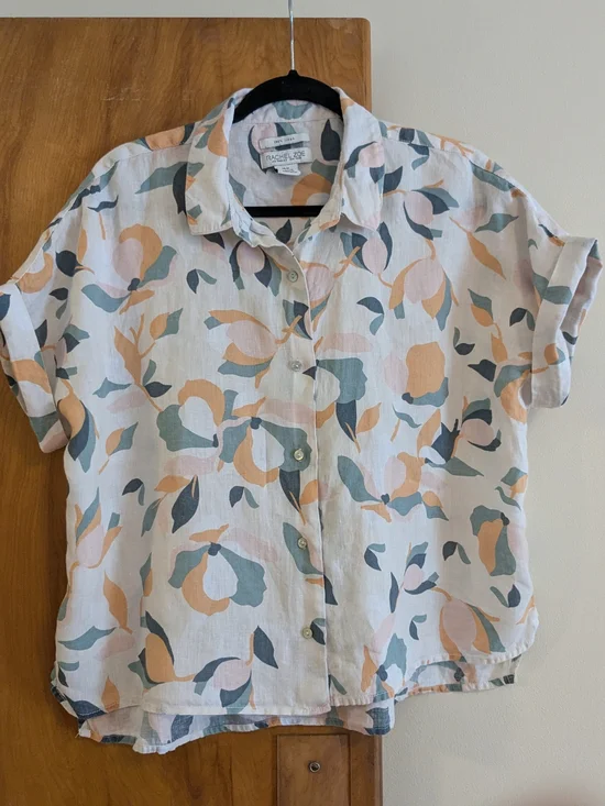 Rachel Zoe Lightweight Linen Floral Button Up Shirt