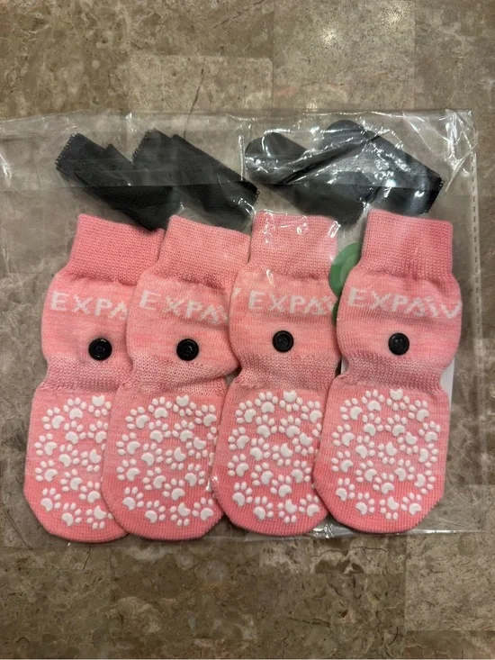 EXPAWLORER Pink Dog Socks with White Paw Grip Detail Size Medium