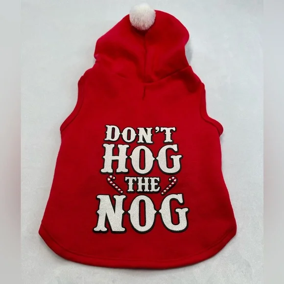 Simply Dog Holiday Christmas Pet Apparel-Don’t Hog‎ The Nog-W/Hood Small/Med