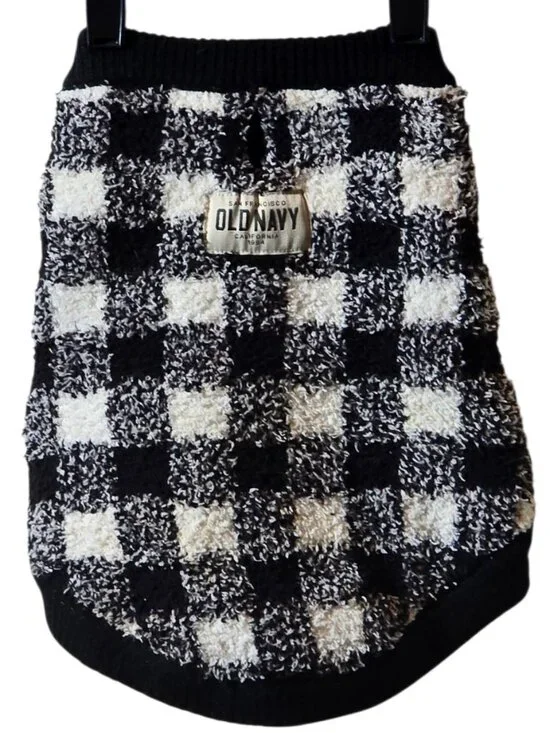 Old Navy Dog Sweater Small Black Cream Buffalo Plaid Cozy Sherpa Pet Winter Pull