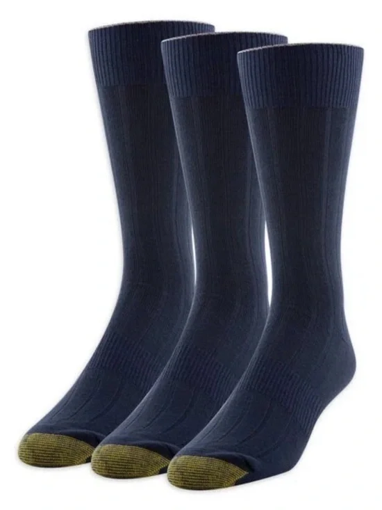 Gold Toe Edition Men’s Dress Crew Socks 3-Pack Navy Ribbed Comfort Fit Shoe Size