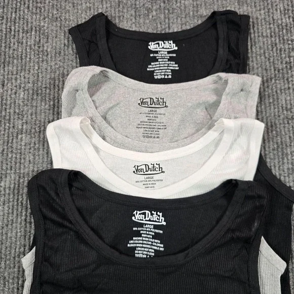 Von Dutch Tank Undershirts Mens Large Black Gray White 4 Pack Tagless Ribbed