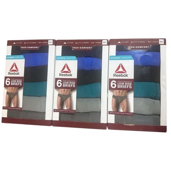 Reebok Briefs Men’s 3XL Low Rise Performance 6 Pack Ultimate Comfort Lot of 3