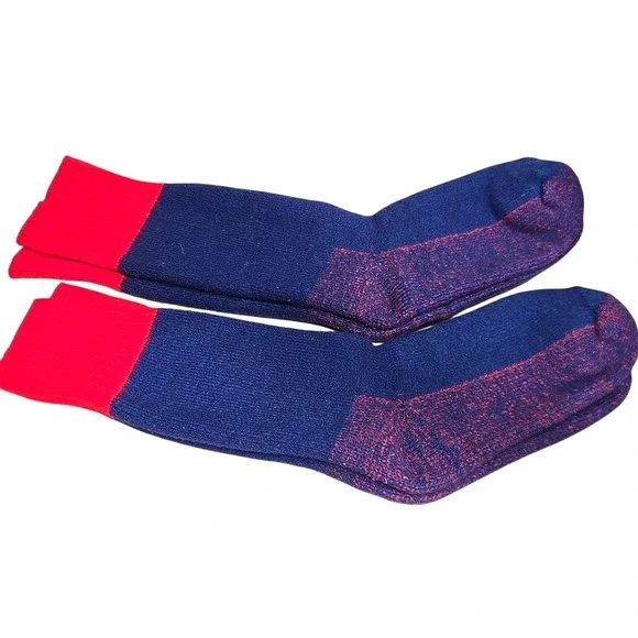 Vintage Men's Wool Boot Socks Lot of‎ 2 Pairs Blue & Red Colorblock NOS