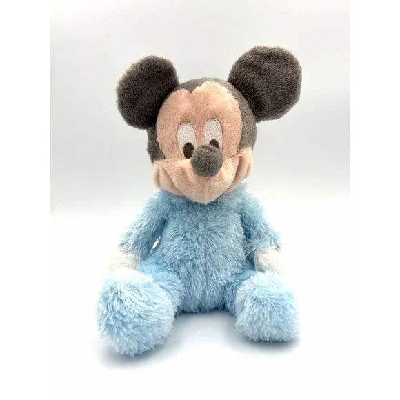 Disney Parks Baby Blue Mickey Mouse Plush Chime Rattle Stuffed Animal 9