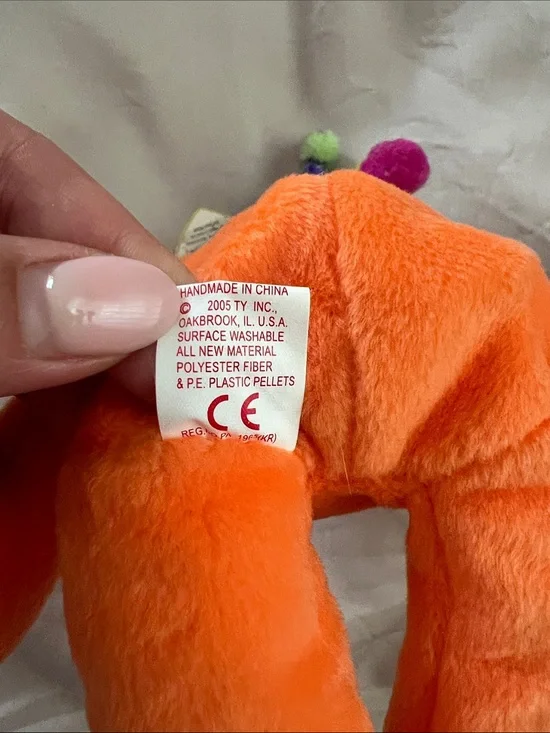 Ty Beanie Babies Happy Birthday Bear 2005 Orange Plush Party Hat w/ Tag 8”