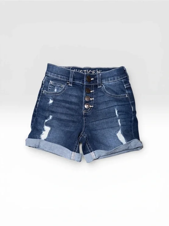 Justice Dark Blue Distressed Roll-Cuff Denim Shorts