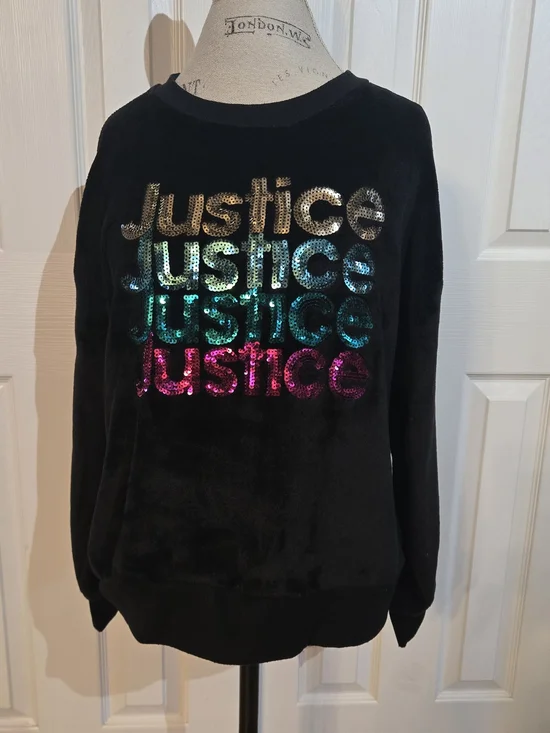 Justice Sequin Logo Black Pullover Sweatshirt