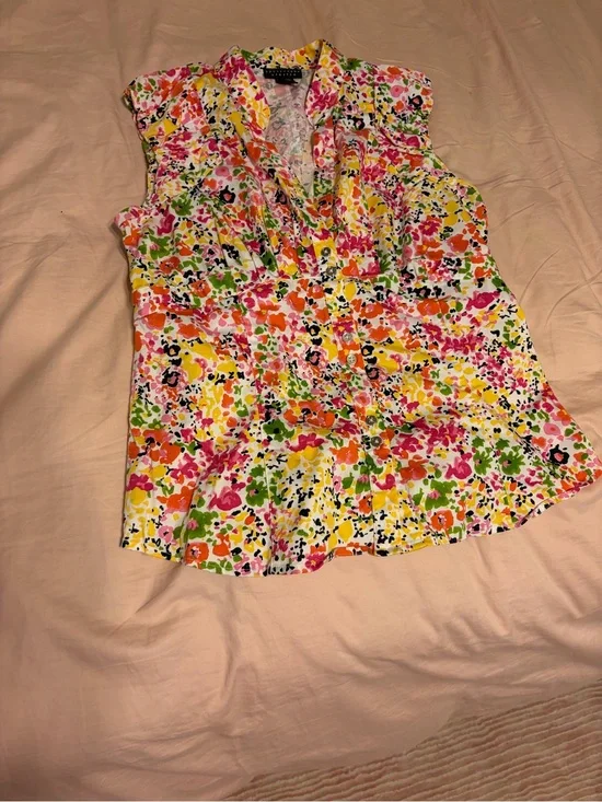 Sleeveless Floral Button-Front Top - Bright Multicolor