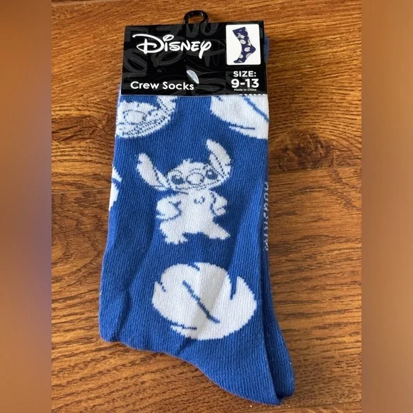 Disney Blue Crew Socks with White Stitch Character Print