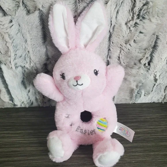 Spark Create Imagine‎ My First Easter Plush Rattle Pink Bunny Rabbit Grabber EUC