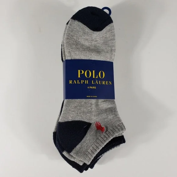 Polo‎ Ralph Lauren Mens Socks 4 Pairs Low Cut 10-13 Navy Grey ZP827291PKN New