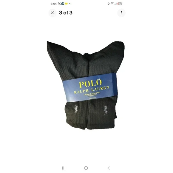 Polo Mens Ralph Lauren‎ - 6 Pair Crew Socks Classic Sport Cushioned Sz 6-12.5