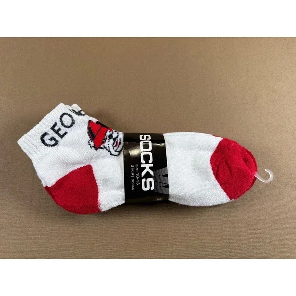 Two Packs Georgia Bulldogs Socks NCAA Red White Mens Size 10-13‎