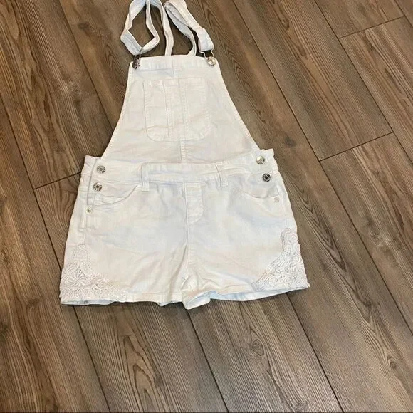 Girls White Lace Inset Justice Shortalls 16