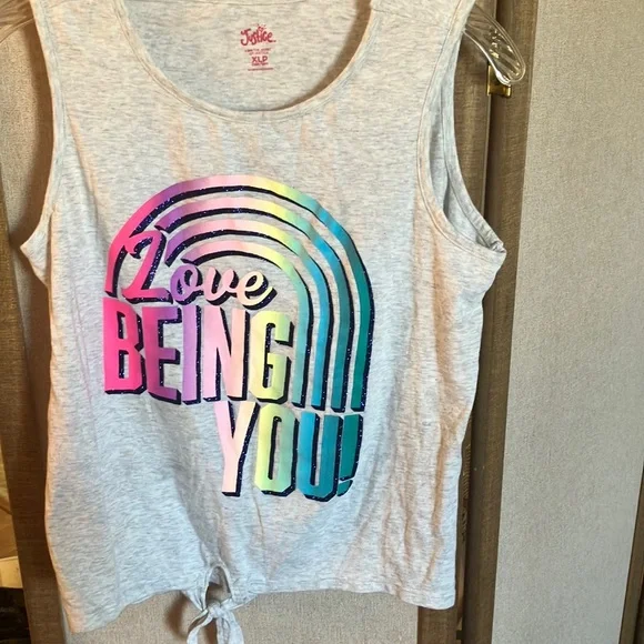 FINAL MARKDOWN Justice Kids Gray Tank Top - Love Being You xlp