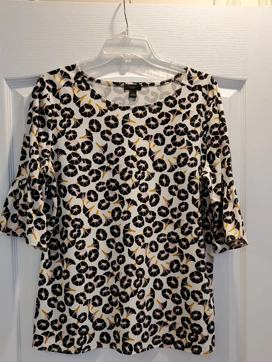 Ann Taylor Factory Black and White Floral Blouse with Yellow Accents