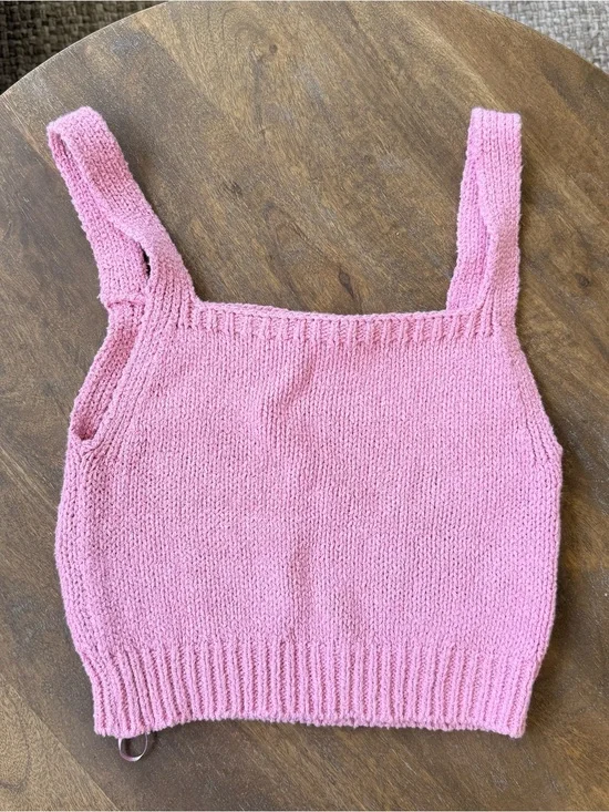 Zara Pink Knit Square-Neck Crop Tank Size Medium