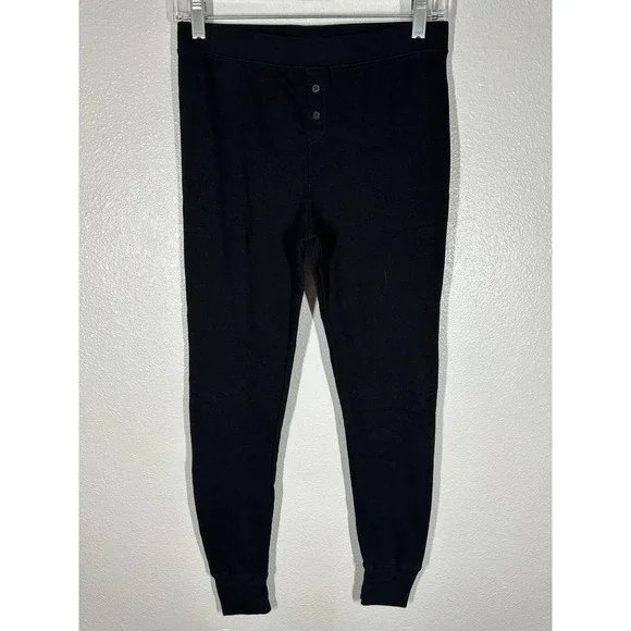 Old Navy Thermal Pants Mens Medium‎ Black Waffle Knit Button Fly Base Layer