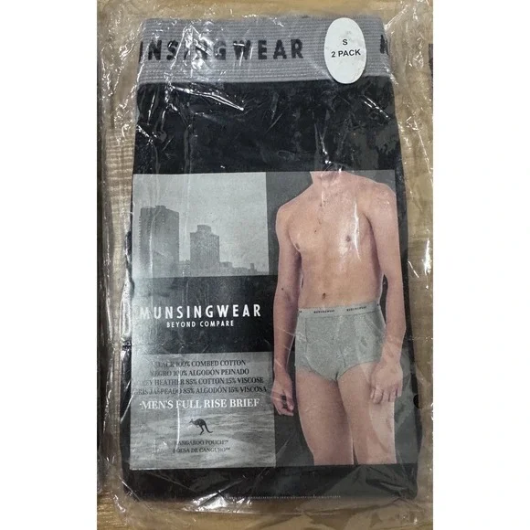 Munsingwear Full Rise Briefs Kangaroo Pouch Black Gray 2Pk Small‎ Discontinued