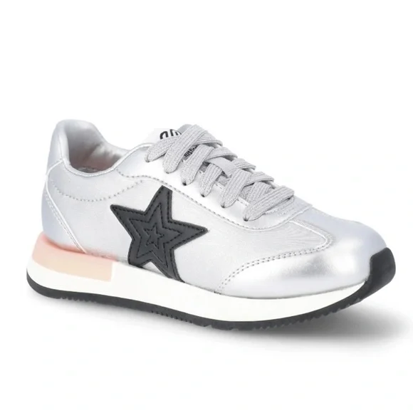 Justice Silver Sneakers with Black Star
