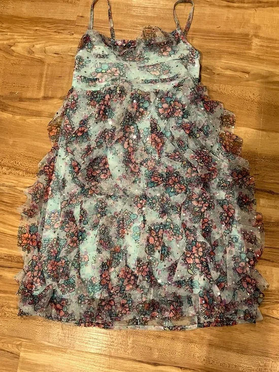 🌟 Size 6 GUC.Justice  Ruffle Dress sparkle with Pink and Turquoise