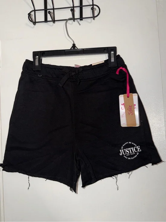 Justice Black Girls' Raw-Hem Drawstring Shorts with Logo