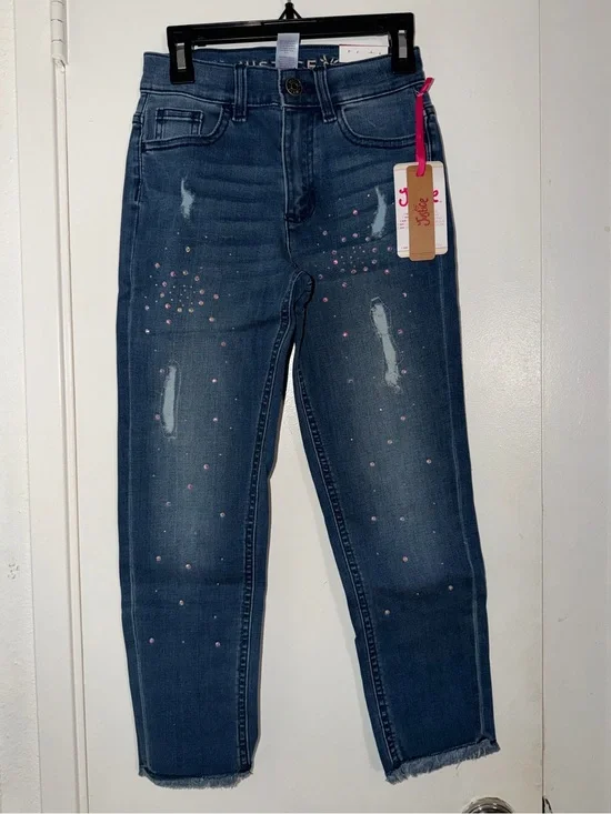 Justice Girls Dark Blue Embellished Jeans with Pink Accents