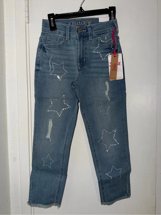 Justice Light Blue Rhinestone Star Ankle Jeans