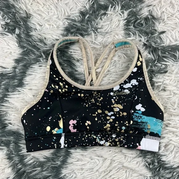 Justice Kids Girls Dance Gymnastics Sports Bra Multi-color Sz M (10) Reversible
