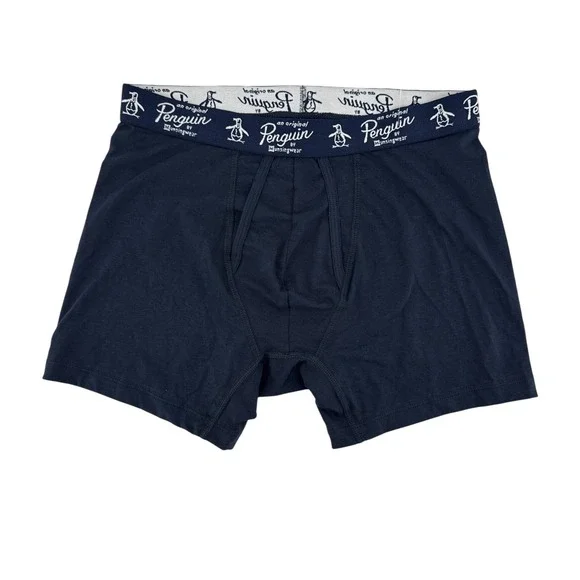 Original Penguin Mens Navy Blue Cotton Stretch Boxer Briefs Med Logo Waistband
