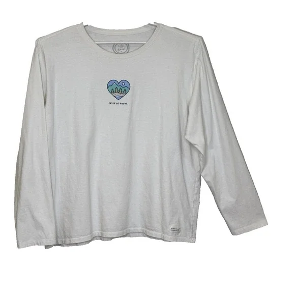 Life is Good Relaxed Fit T-Shirt Womens XXL Off White Wild at Heart Long Sleeve