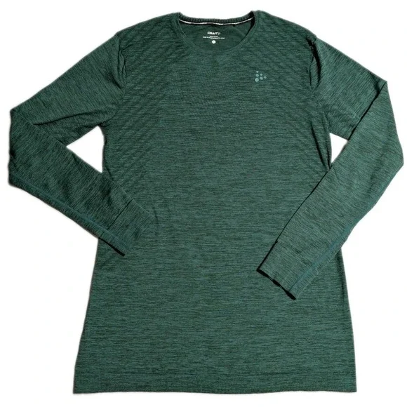 Craft Fuseknit Comfort RN LS Mens L Green Seamless Base Layer Shirt Running