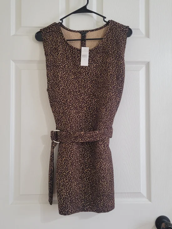 NWT Ann Taylor Brown Leopard-Print Sleeveless Belted Top XL