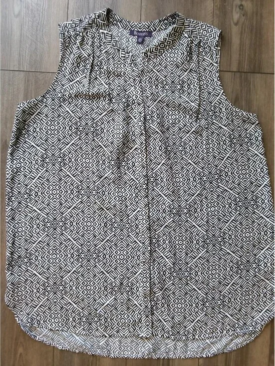 Roaman's Sleeveless Black White Geometric Flowy Blouse 20W