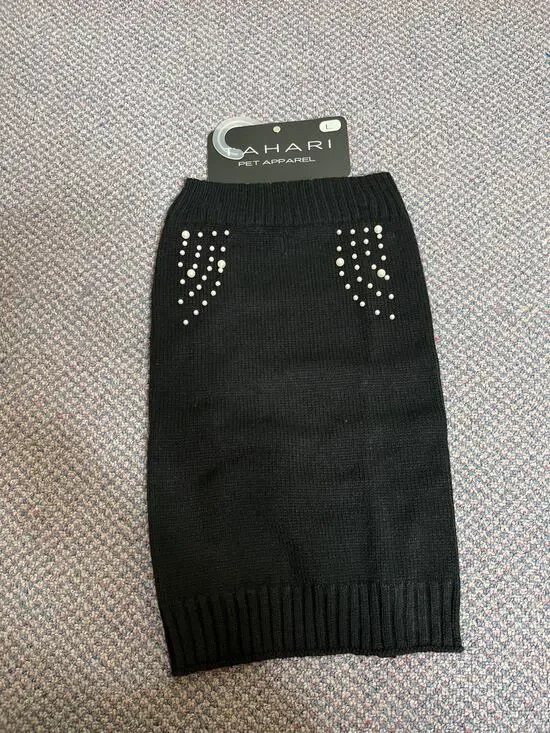 Tahari Black Embellished Pet Sweater Large