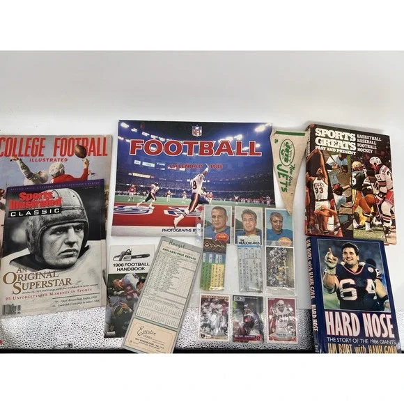 Vintage NFL Lot Of Tickets Magazines Programs Books Calendars Trading Cards Etc