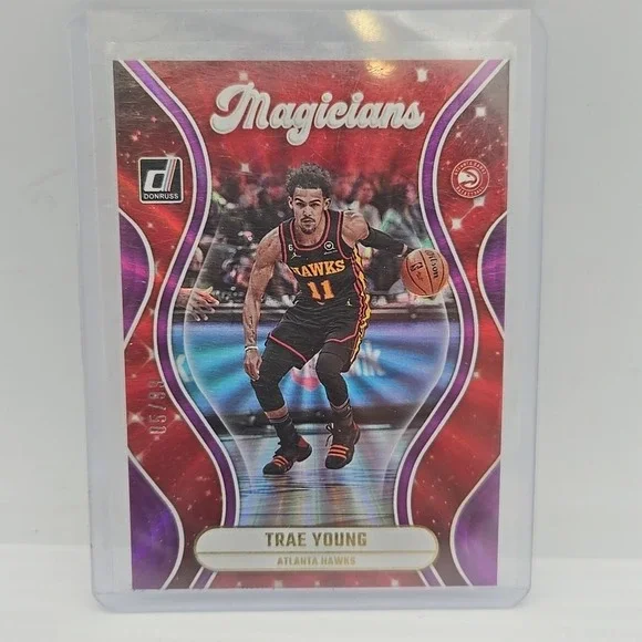 2023-24 Donruss Trae Young Magicians Purple Laser Holo‎ #5/99 Hawks
