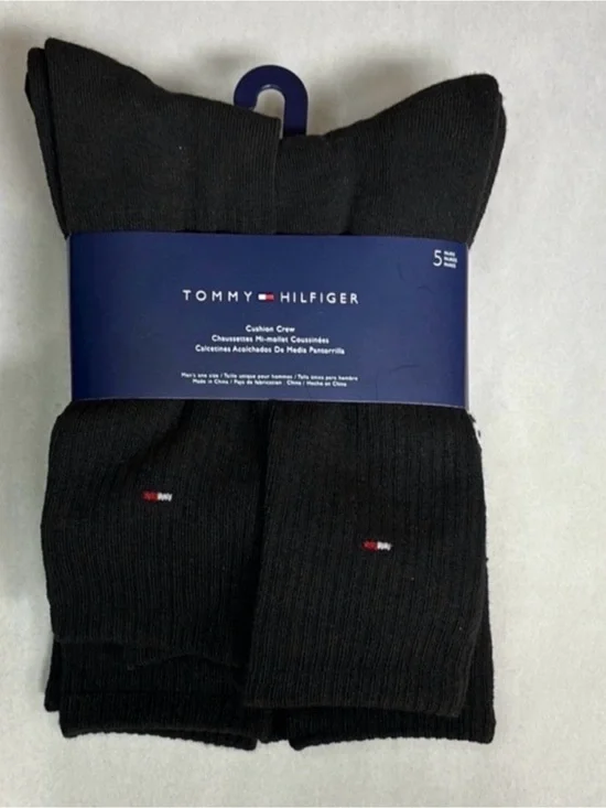 New Tommy Hilfiger Socks Men’s 5 Pairs Black Cushion Crew Socks Athletic Casual